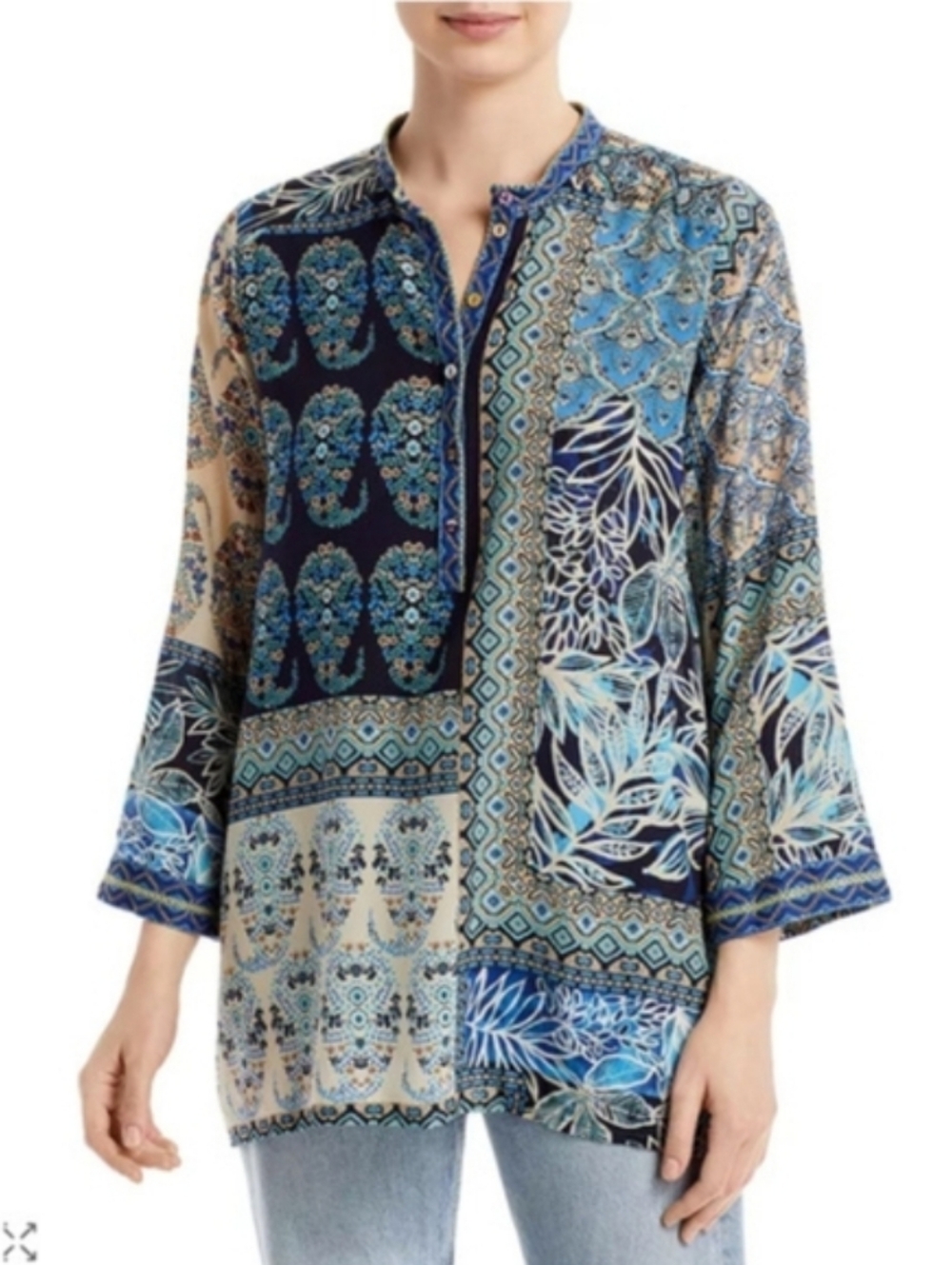 Johnny Was Carly Jessa 100% Silk Tunic Top Size Medium